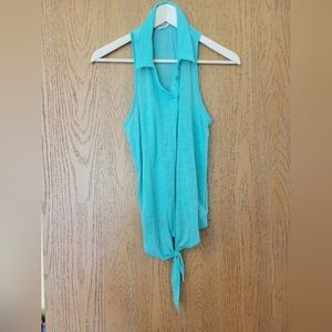Energie VTG teal y2k collared burnout racerback tie front tank top juniors XL